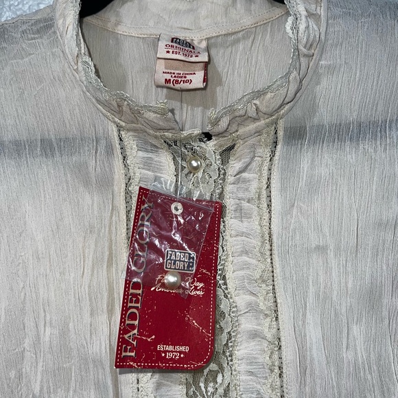 Faded glory cream button up blouse - Picture 3 of 7